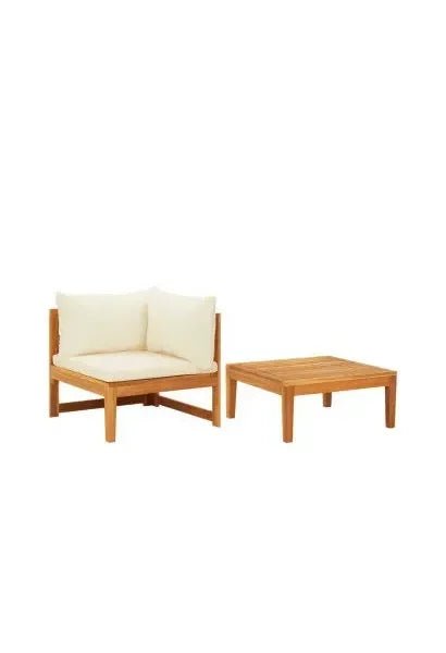 Set de muebles de jardín madera de acacia con cojín en acabado color marrón y blanco crema de vidaXL