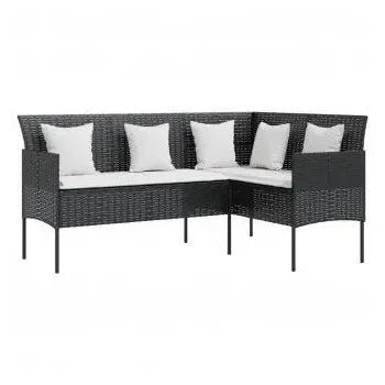 Conjunto de muebles de mesa de centro y sofá en L con taburetes de ratán sintético negro 7 plazas de vidaXL 3