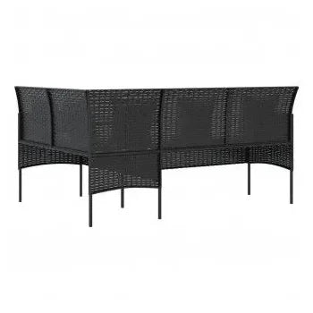 Conjunto de muebles de mesa de centro y sofá en L con taburetes de ratán sintético negro 7 plazas de vidaXL 6