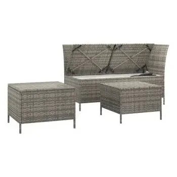 Set de muebles para jardín con cojines fabricado en ratán y acero de color gris de vidaXL 3