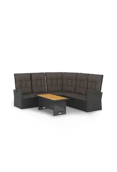Conjunto de sofás y mesa de madera de acacia ratán sintético y acero con acabado en negro de vidaXL