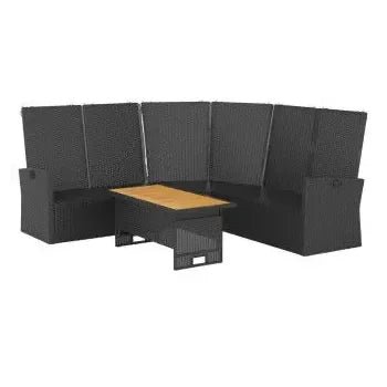 Conjunto de sofás y mesa de madera de acacia ratán sintético y acero con acabado en negro de vidaXL 4