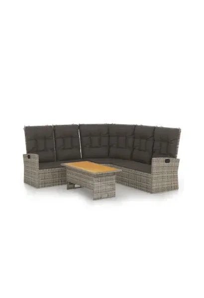 Conjunto de sofá y mesa de jardín de acero ratán sintético y madera de acacia con acabado en gris de vidaXL