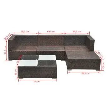 Conjunto de muebles de exterior de acero ratán sintético y cristal templado en acabado marrón de vidaXL 11