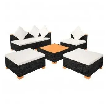 Set de muebles para exterior cubierto de 6 piezas en acabado color blanco y negro de vidaXL 7