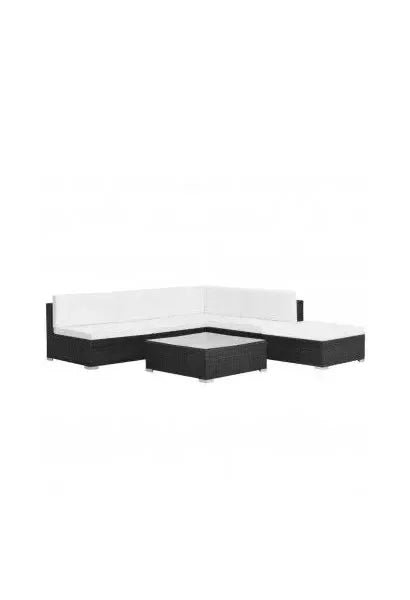 Conjunto de muebles de jardín de ratán sintético negro con cojines blanco crema de vidaXL