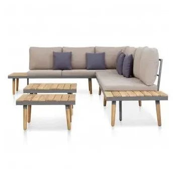 Conjunto mobiliario con una mesa y sofás de 7 plazas en color marrón y gris de vidaXL 4