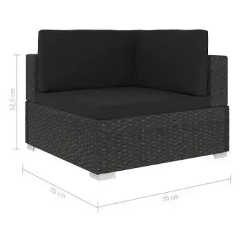 Conjunto de sofás taburete y mesa de ratán sintético con cojines en acabado color negro de vidaXL 8