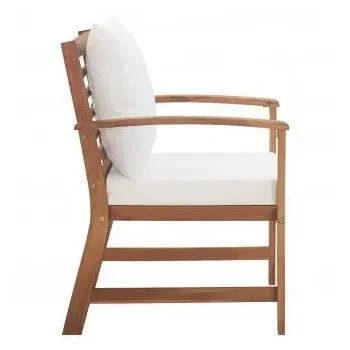 Conjunto de jardín de 4 piezas de mesa con banco y sillas de acacia y cojines blanco de vidaXL 11
