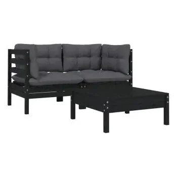 Conjunto de mesa con sofás y cojines fabricado en madera y tela de color negro y gris antracita de vidaXL 2