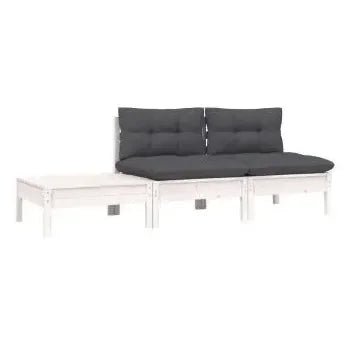 Conjunto de muebles para exterior de 3 plazas de madera pino y poliéster con un acabado blanco de vidaXL 2